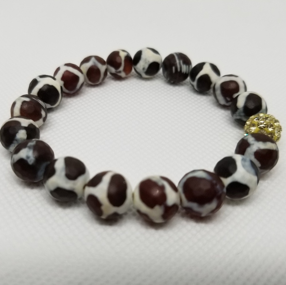 Brown and White Beaded Bracelet